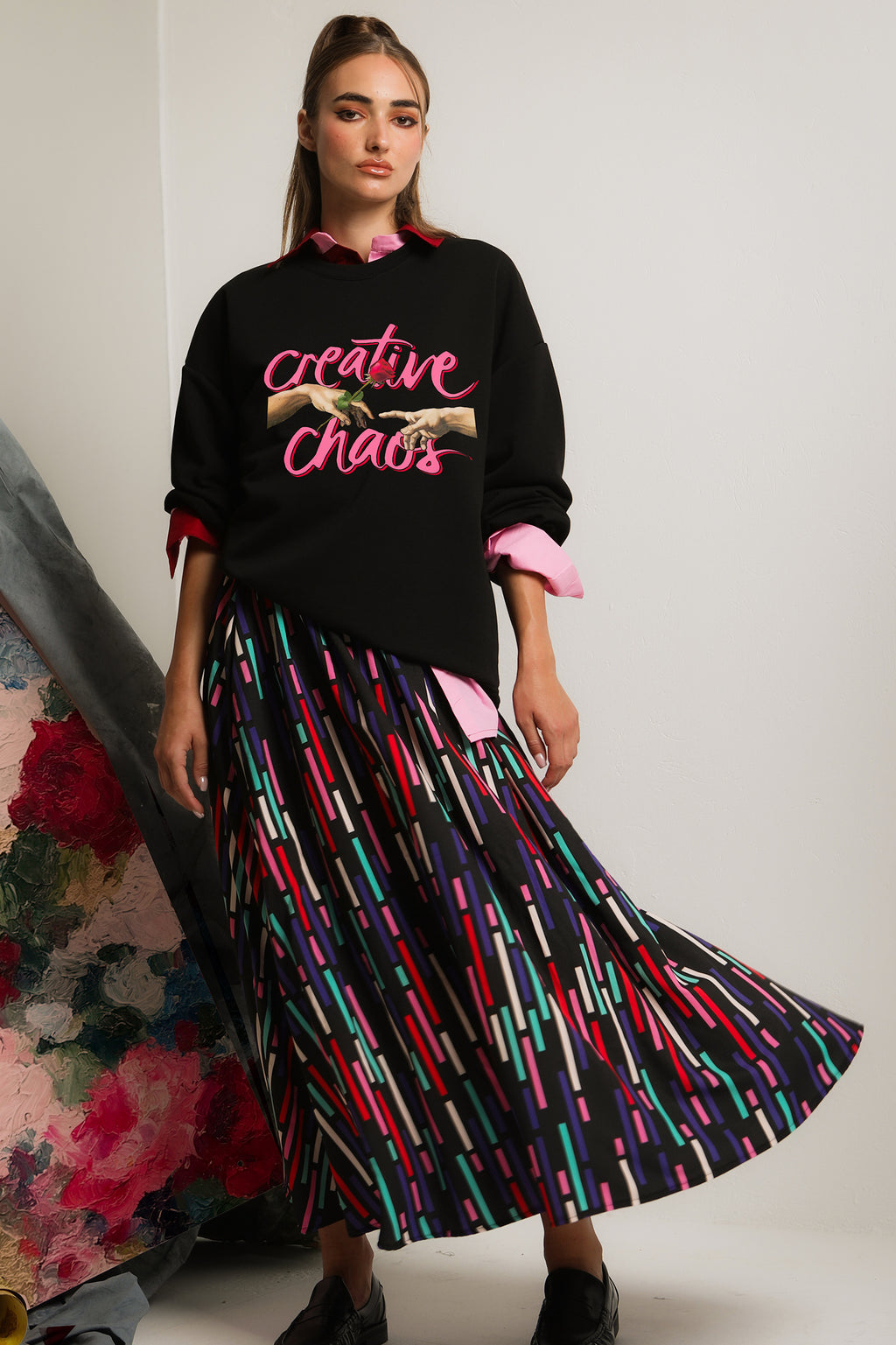 PEARL SKIRT (black stripes)