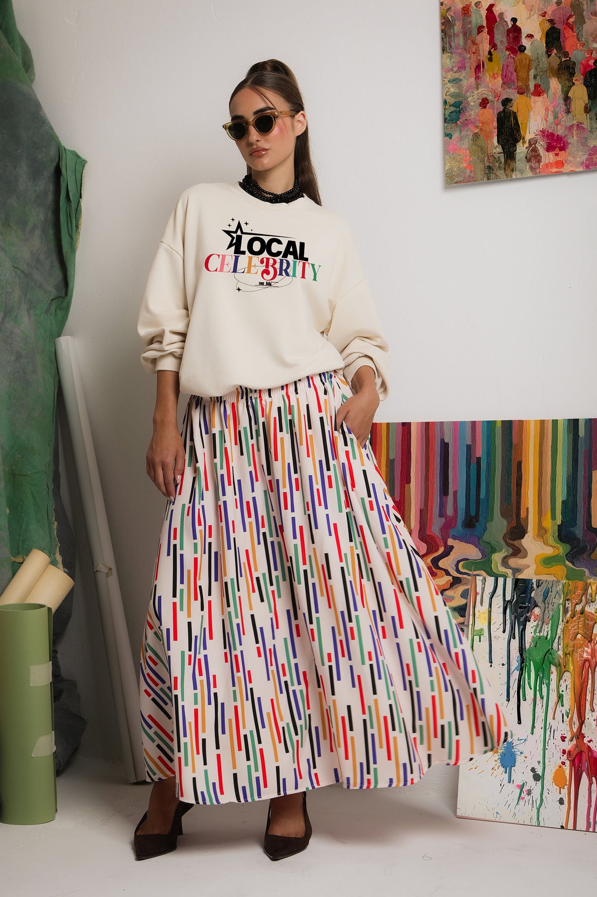 PEARL SKIRT (ivory stripes)